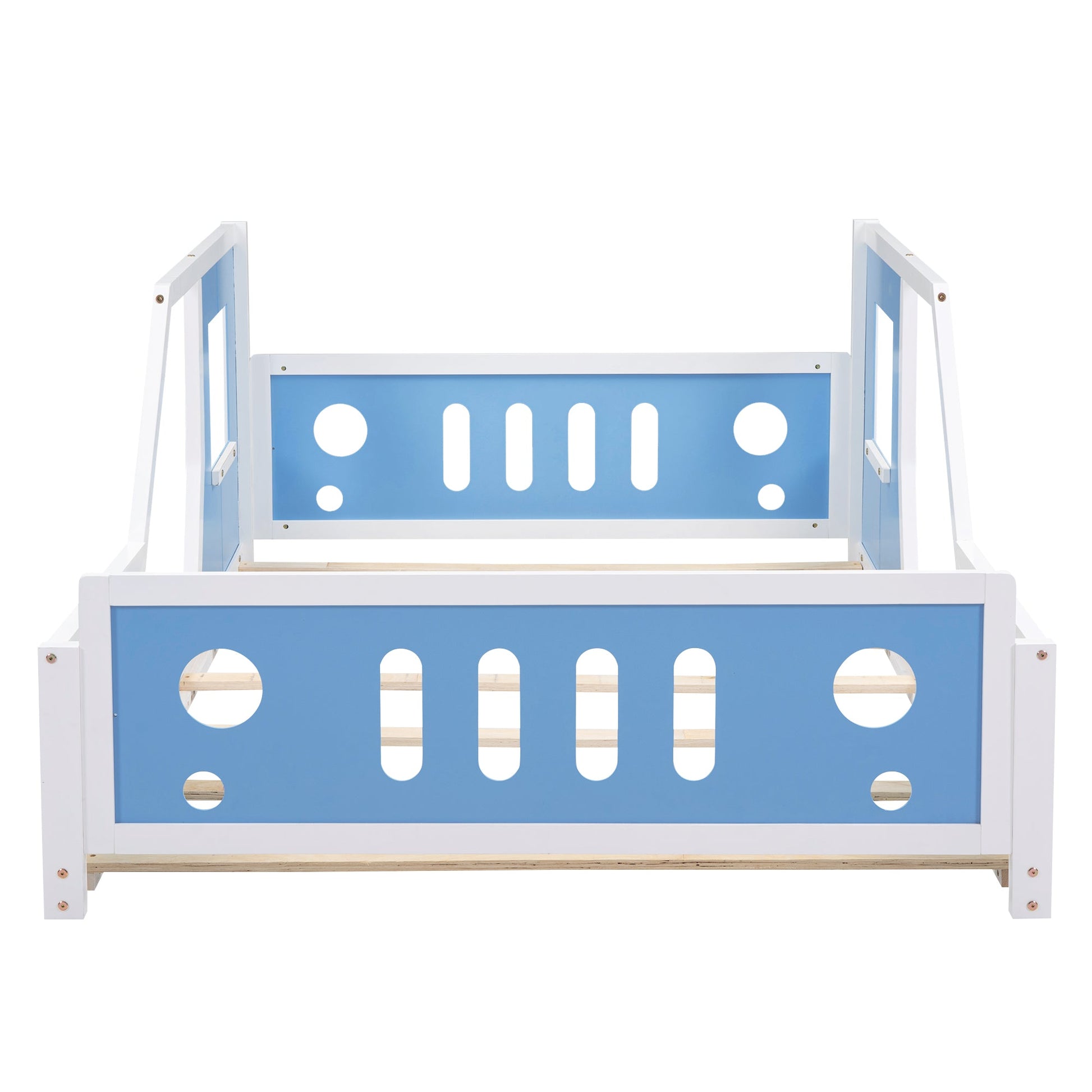 Full Size Classic Car-Shaped Platform Bed with Wheels,Blue - Korvel