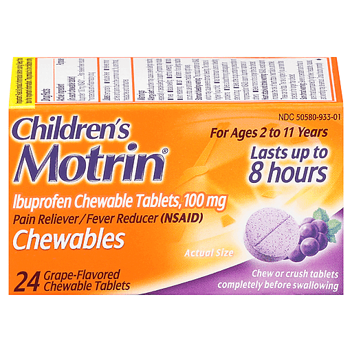 Comprimés à mâcher d'ibuprofène pour enfants Motrin 100 mg - Saveur raisin