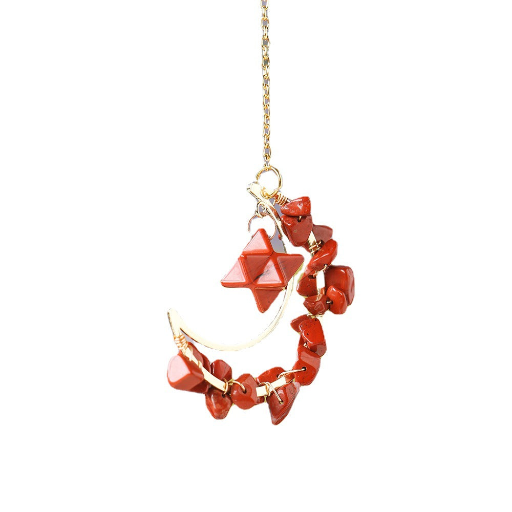 Natural crystal broken stone moon pendant Melkaba DIY woven wind chime pendant decoration crystal ornament gift - Korvel