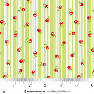 Jubilee Green Cherry Stripe Cotton Fabric - 44" / 45" per yard