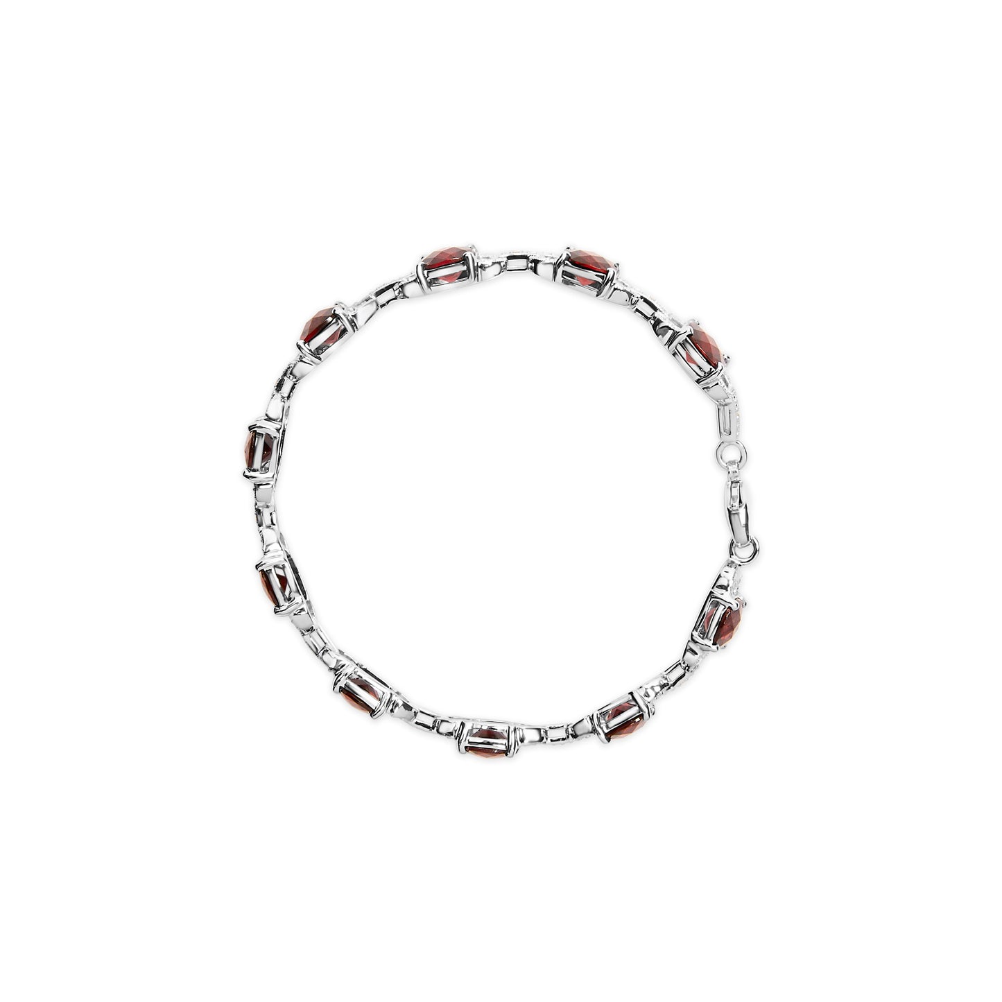 Bracelet en argent sterling .925 avec garnet rouge en taille coussin à carreaux et diamants - Taille