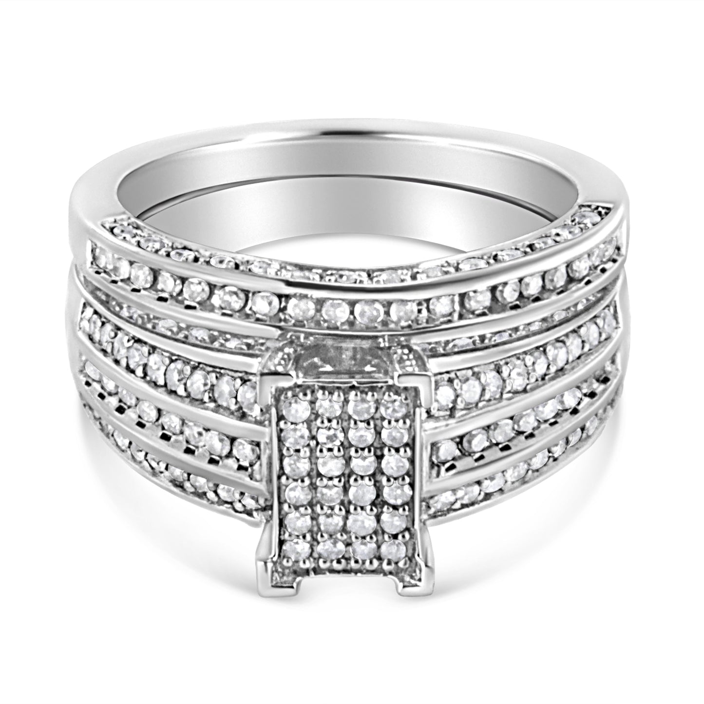 Conjunto de Anillo de Compromiso de Diamantes de Plata Esterlina .925 3/4 Cttw - Talla 6.5