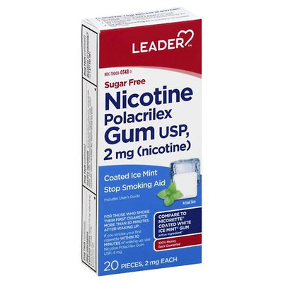 Leader Nicotine Gum 2 Mg Sugar Free Mint 20 Ct