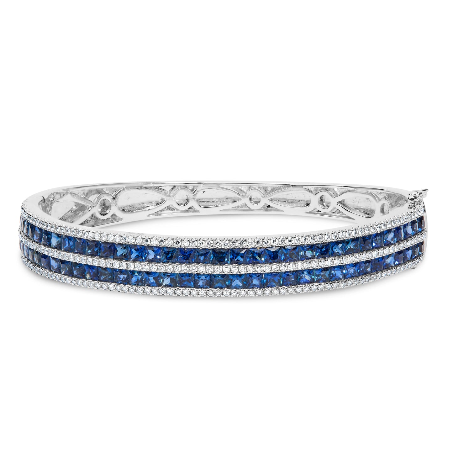 Bracelet jonc multi-rang en or blanc 18K, diamants et saphirs bleus