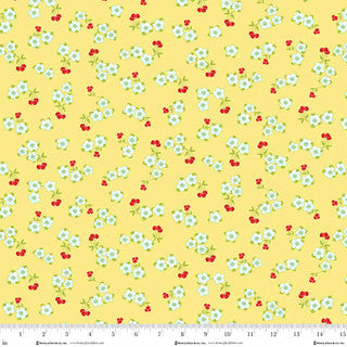 Tissu en coton Jubilee jaune avec petits cerises - 44" / 45" par yard