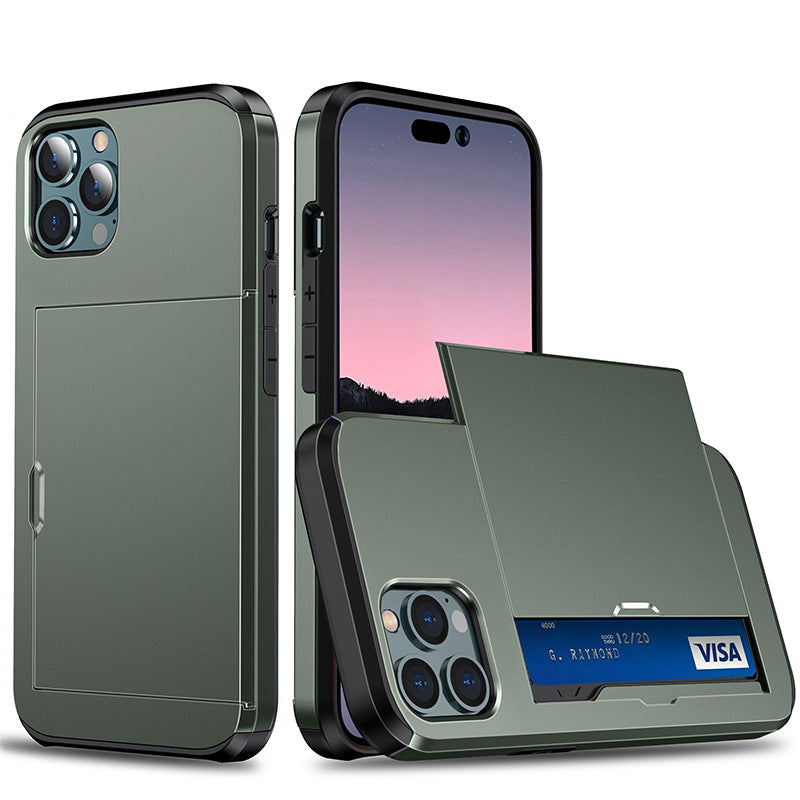 Applicable iphone 14 phone case Apple 13 slider insert card 2 in 1 anti-drop 12Pro wallet case XR - Korvel