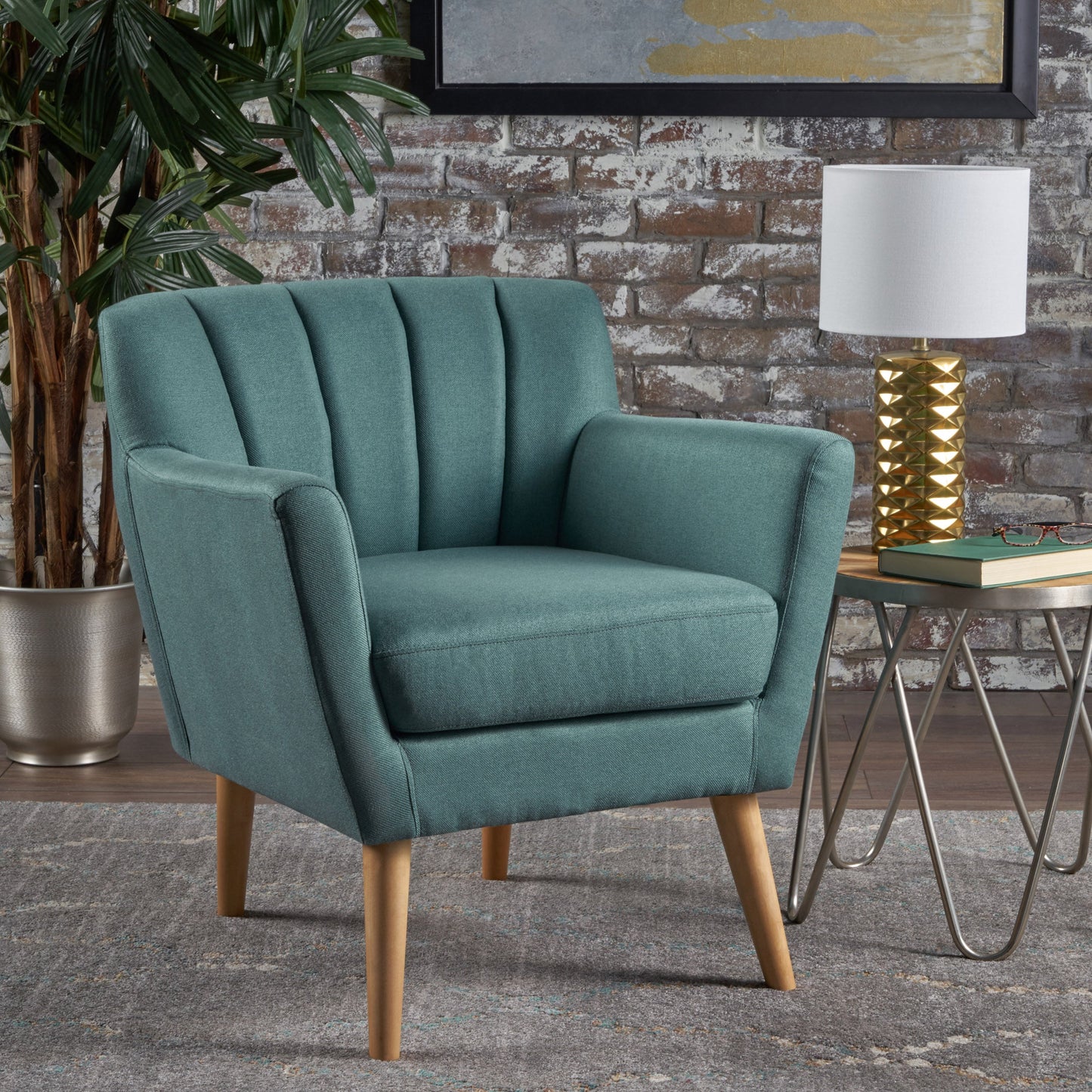 Mid Century Modern Dark Teal Fabric Club Chair