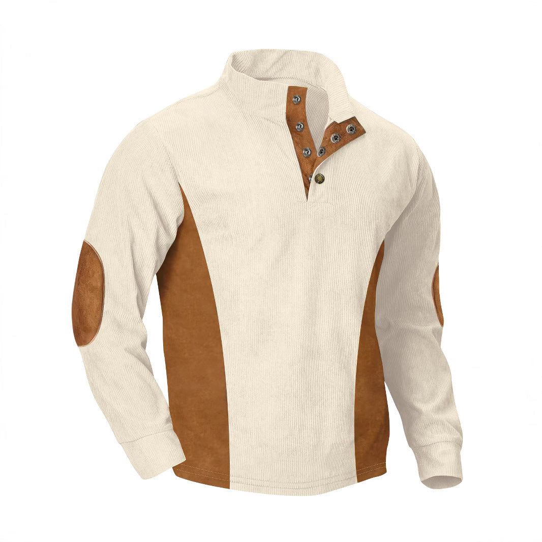 European men's casual stand up collar long sleeved corduroy sweatshirt with pit stripe - Korvel
