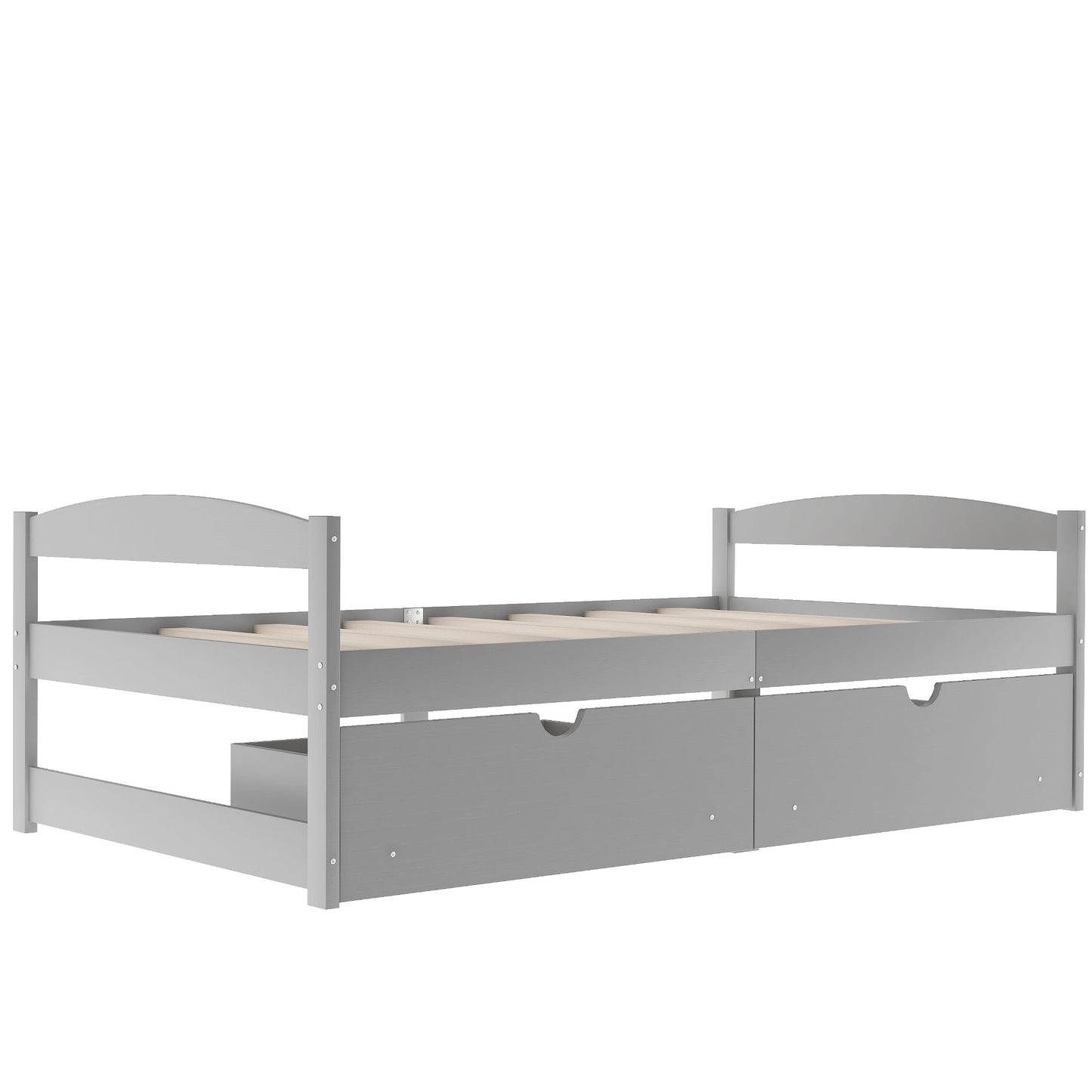 Twin size platform bed, with two drawers, gray - Korvel