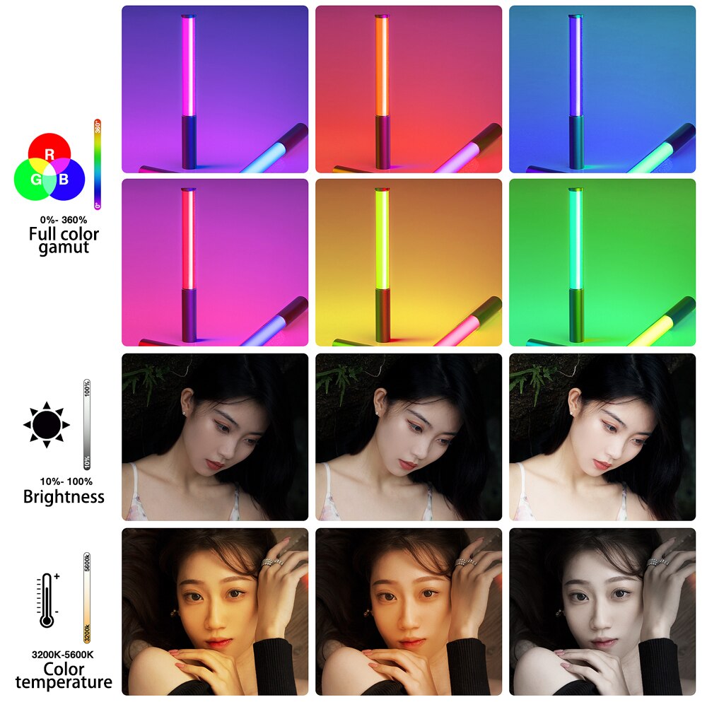 RGB Colorful LED Stick Fill Light Handheld 3200K-5600K LED Flash Light stick Speedlight Photographic Lighting - Korvel
