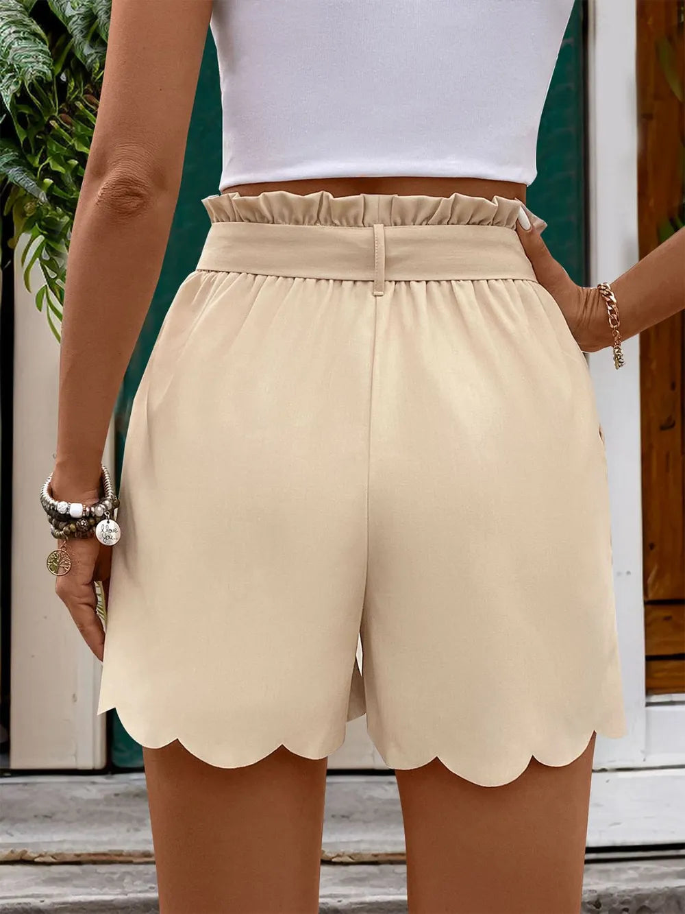 Perfee Frill Tied Shorts with Pockets - Korvel