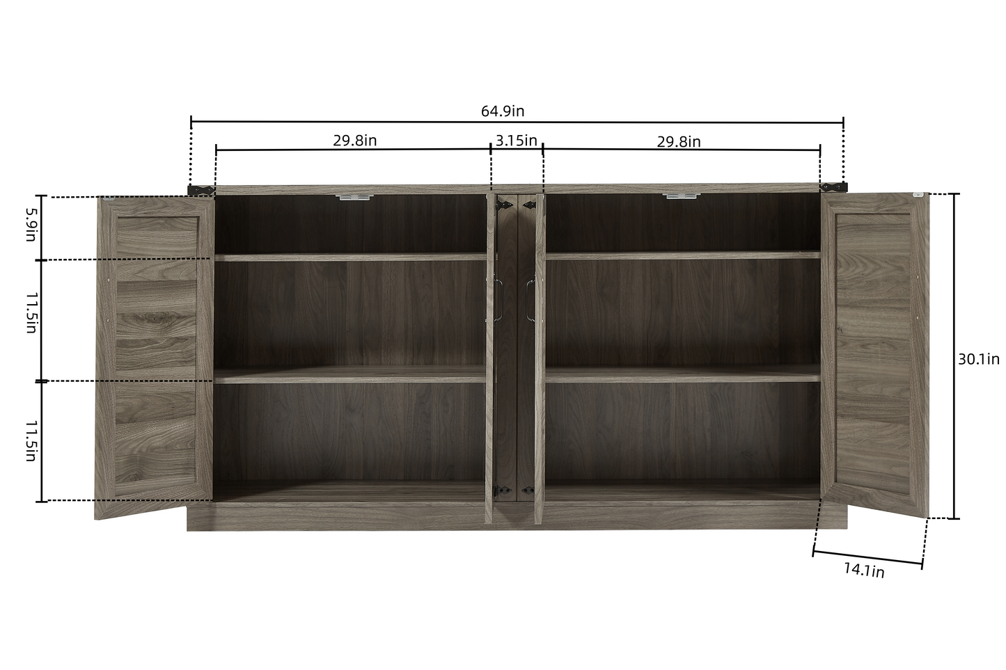 65-Inch Slate Gray Faux Rattan Sideboard with Barn Doors