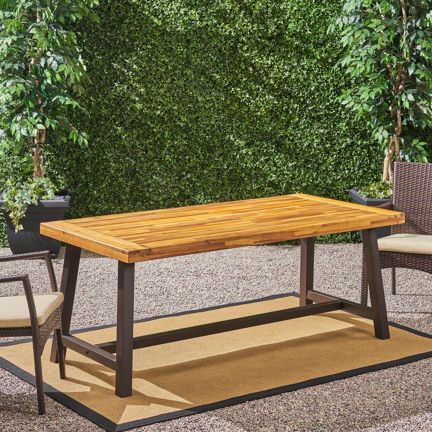 Carlie Outdoor Dining Table with Rustic Metal Legs