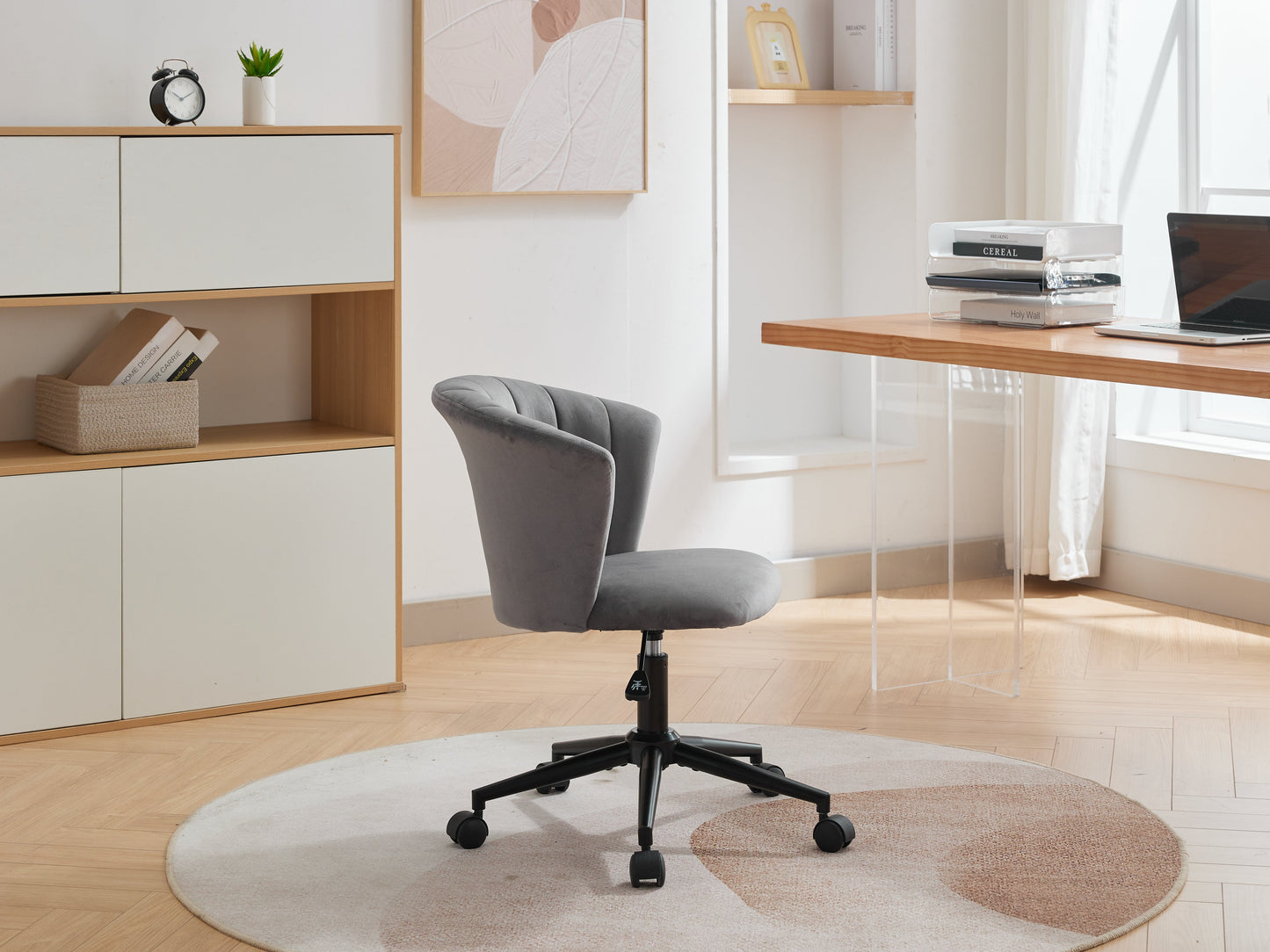 Home Office Chair, Velvet Fabric Swivel Flower Shape Computer Desk Chair for Home Office or Bedroom - Korvel