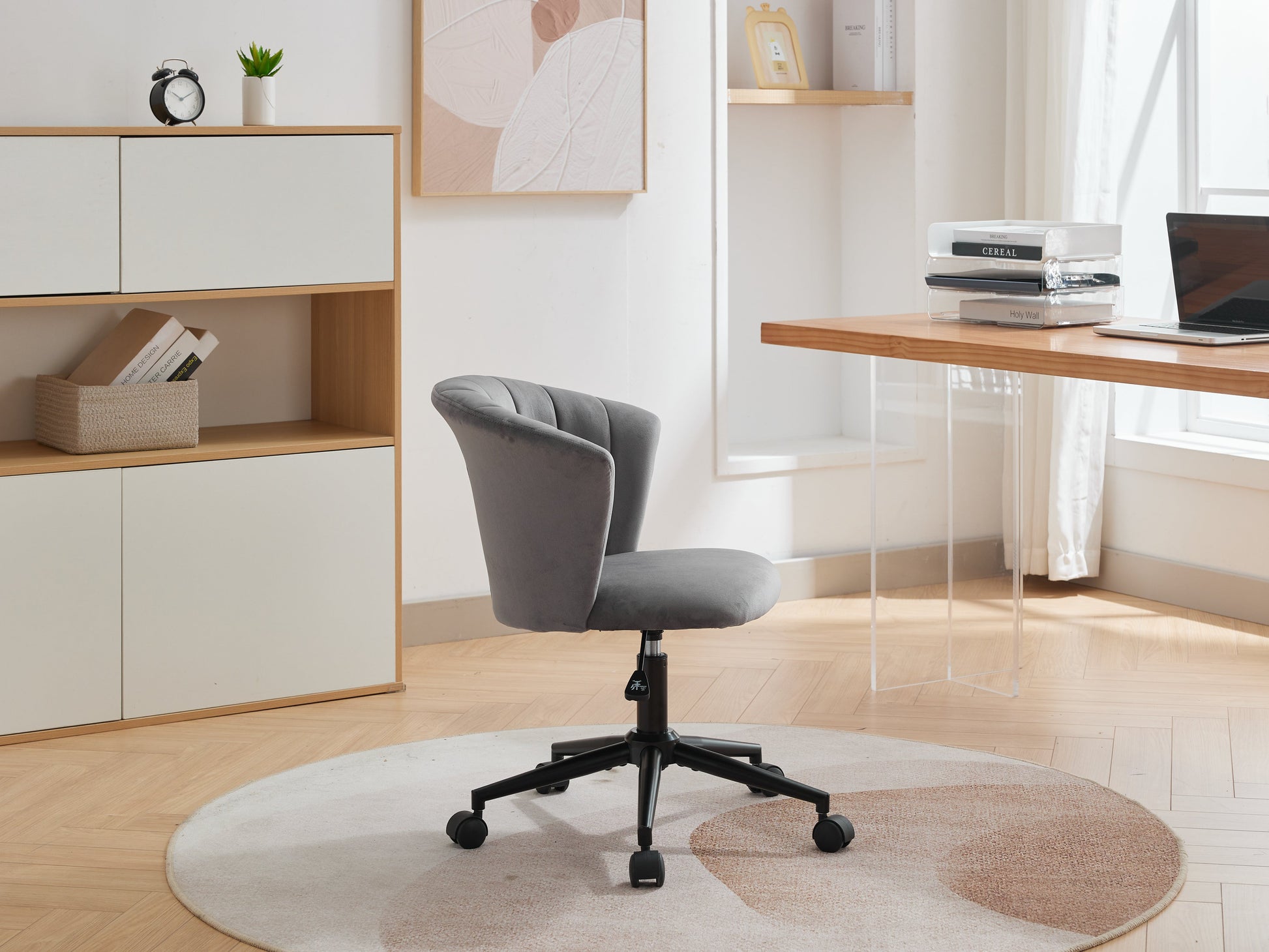 Home Office Chair, Velvet Fabric Swivel Flower Shape Computer Desk Chair for Home Office or Bedroom - Korvel