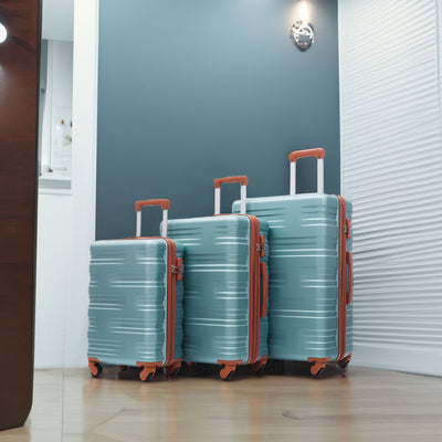 Hardshell Luggage Sets 3 Pcs Spinner Suitcase with TSA Lock Lightweight 20''24''28''  Green + ABS - Korvel