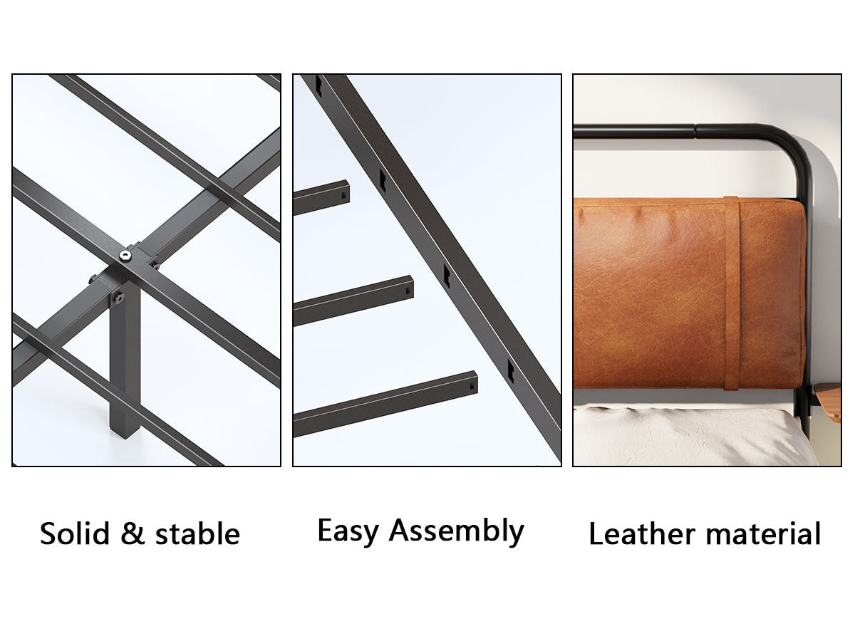 King Size Metal Bed Frame with Upholstered Headboard
