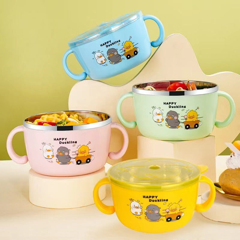 304 stainless steel children's tableware set cute baby food bowl stainless steel tableware children's water cup - Korvel