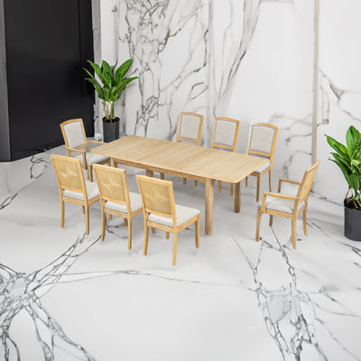TOPMAX expandable 84 inch dining table set with 24 inch detachable leaves, 6 armless chairs and 2 armchairs  9 pieces natural - Korvel
