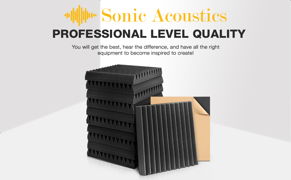 Acoustic Foam Panels 2" X 12" X 12" Self-Adhesive Acoustic Studio Wedge Tiles, Sound Panels Wedges Soundproof Foam Padding Sound - Korvel