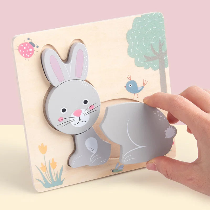 Puzzle en bois en relief d'animaux en cartoon