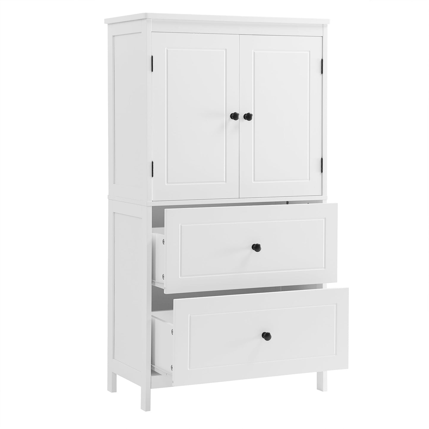 Bathroom Storage Cabinet, Cabinet with Two Doors and Drawers, Adjustable Shelf, MDF Board, White - Korvel