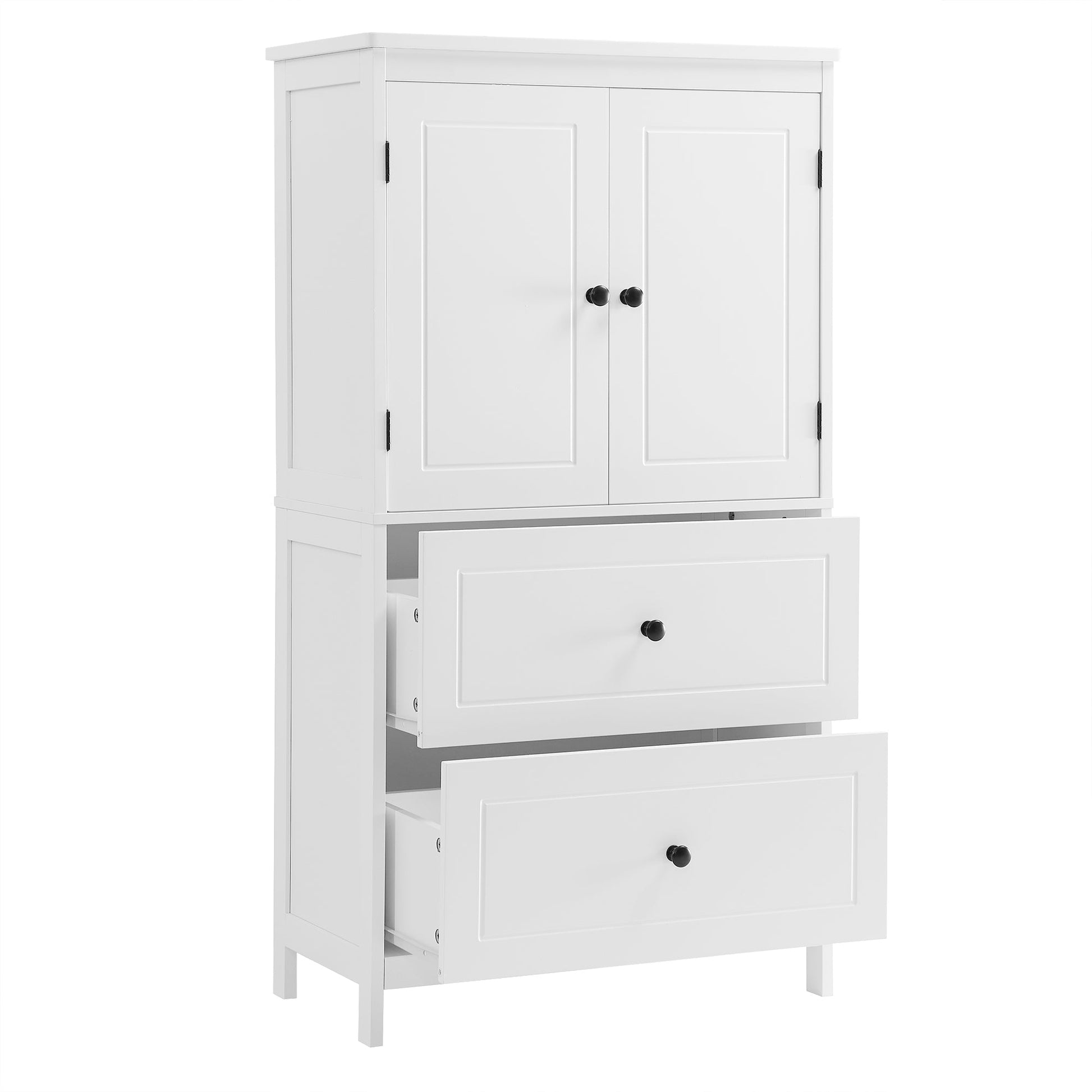 Bathroom Storage Cabinet, Cabinet with Two Doors and Drawers, Adjustable Shelf, MDF Board, White - Korvel