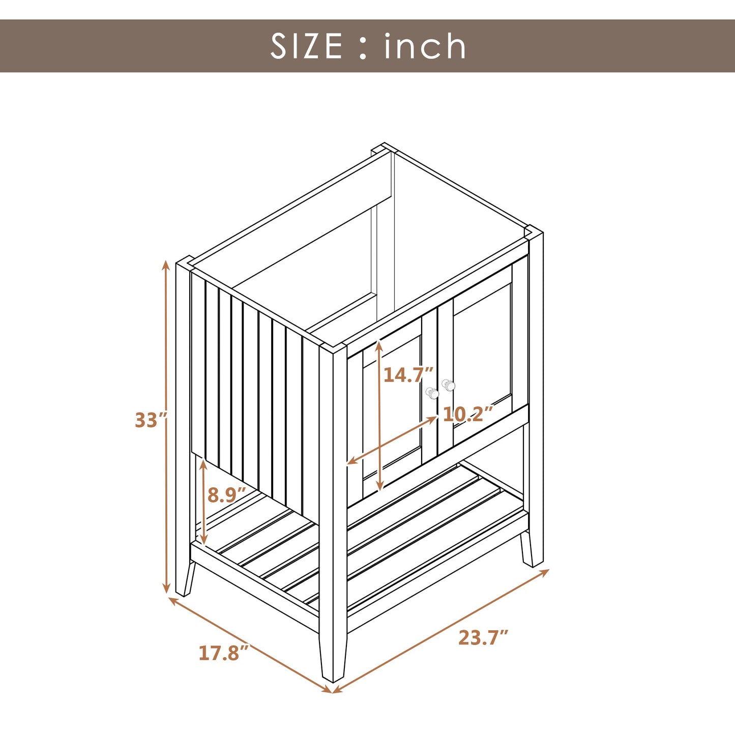 24" Bathroom Vanity Base Only, Soild Wood Frame, Bathroom Storage Cabinet with Doors and Open Shelf, White - Korvel