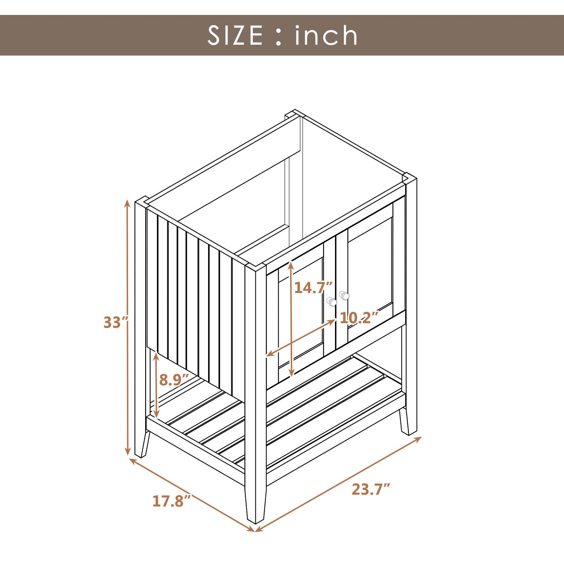 24" Bathroom Vanity Base Only, Soild Wood Frame, Bathroom Storage Cabinet with Doors and Open Shelf, White - Korvel