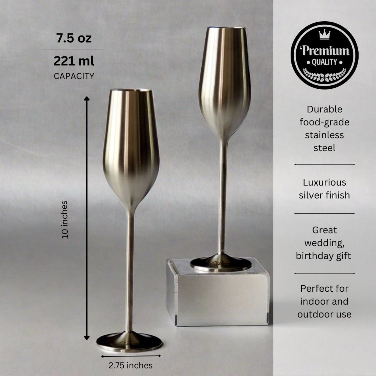 Elegant Stainless Steel Champagne Flutes (Set of 2) - Korvel