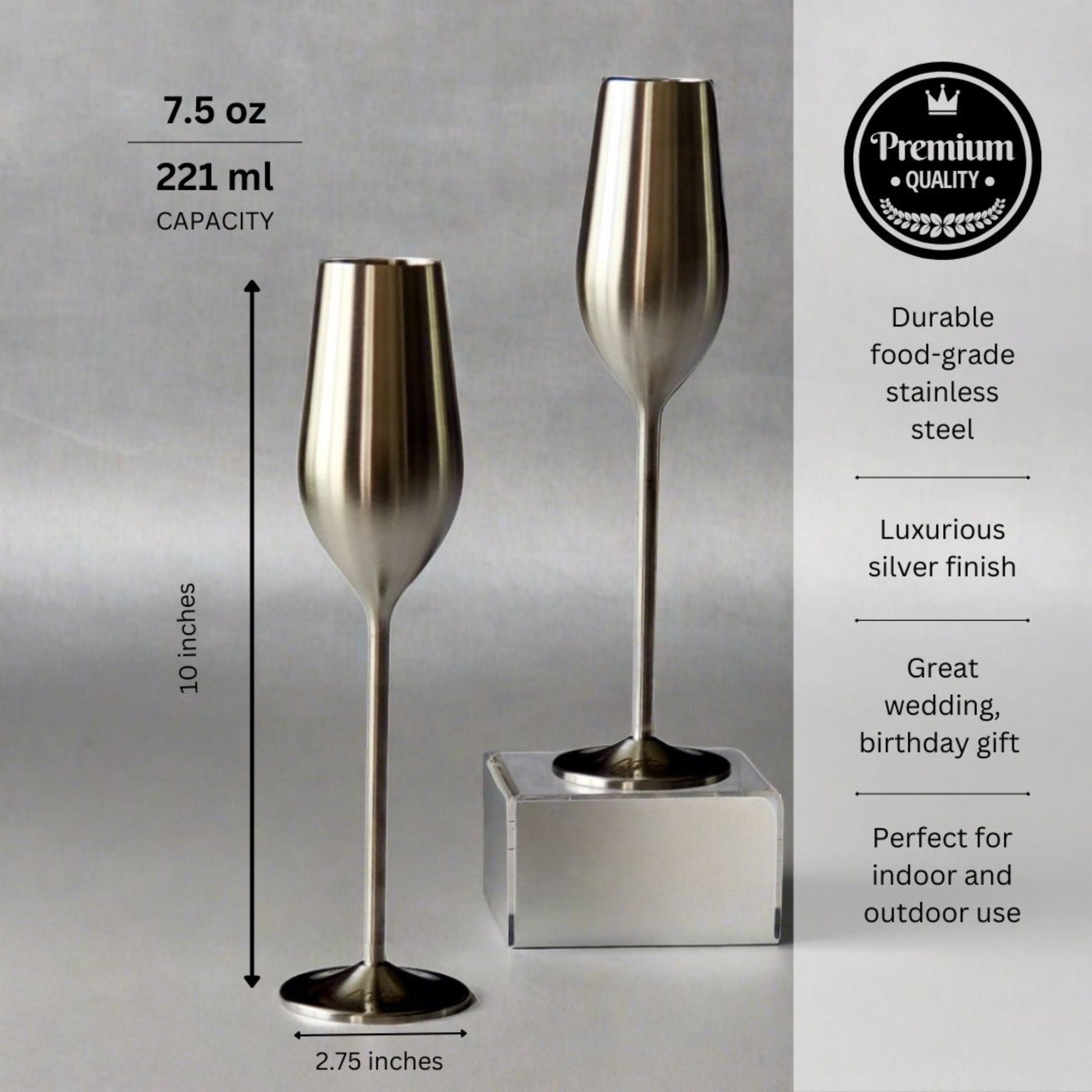 Elegant Stainless Steel Champagne Flutes (Set of 2) - Korvel
