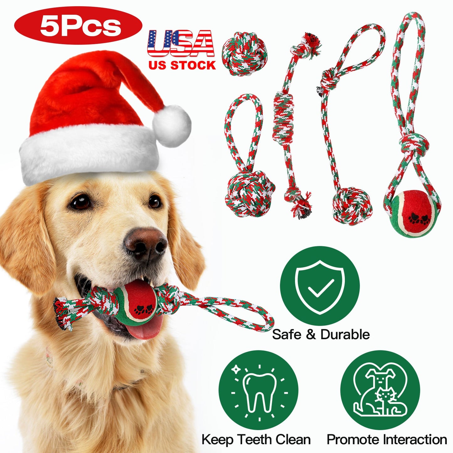 GBruno 5-Piece Christmas Dog Rope Chew Toys