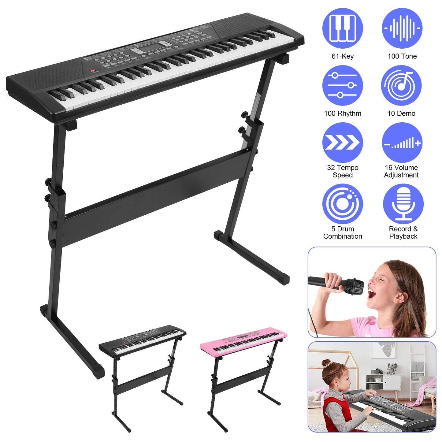 61-Key Digital Music Keyboard for Kids with Microphone & Stand