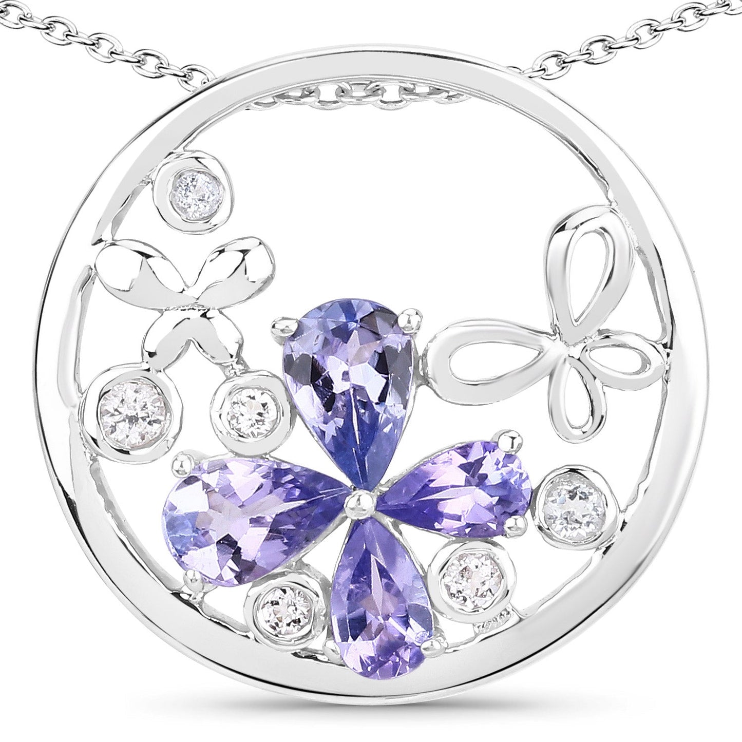 Pendentif en Tanzanite et Topaze Blanche de 1,33 Carat en Argent Sterling