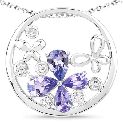 1.33 Carat Genuine Tanzanite & White Topaz Pendant in Sterling Silver