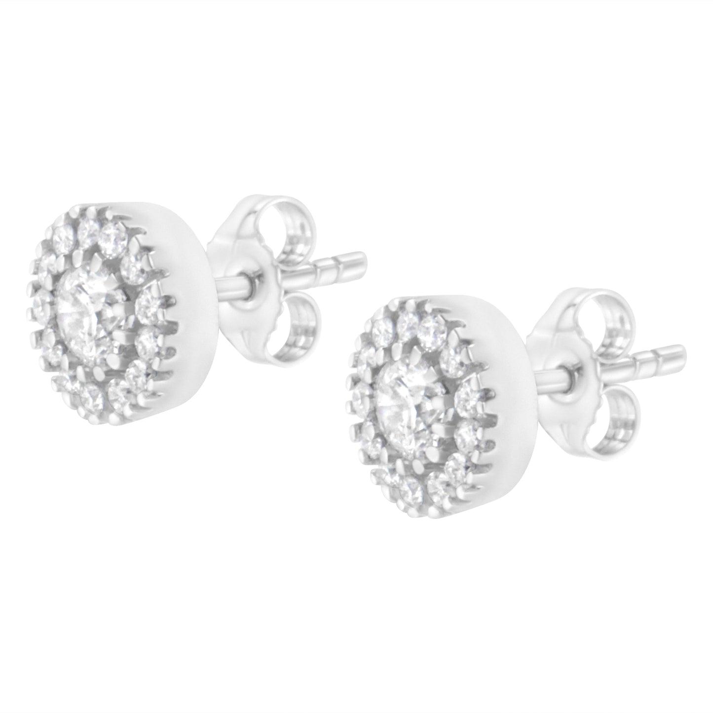Boucles d'oreilles en or blanc 14k avec halo de diamants
