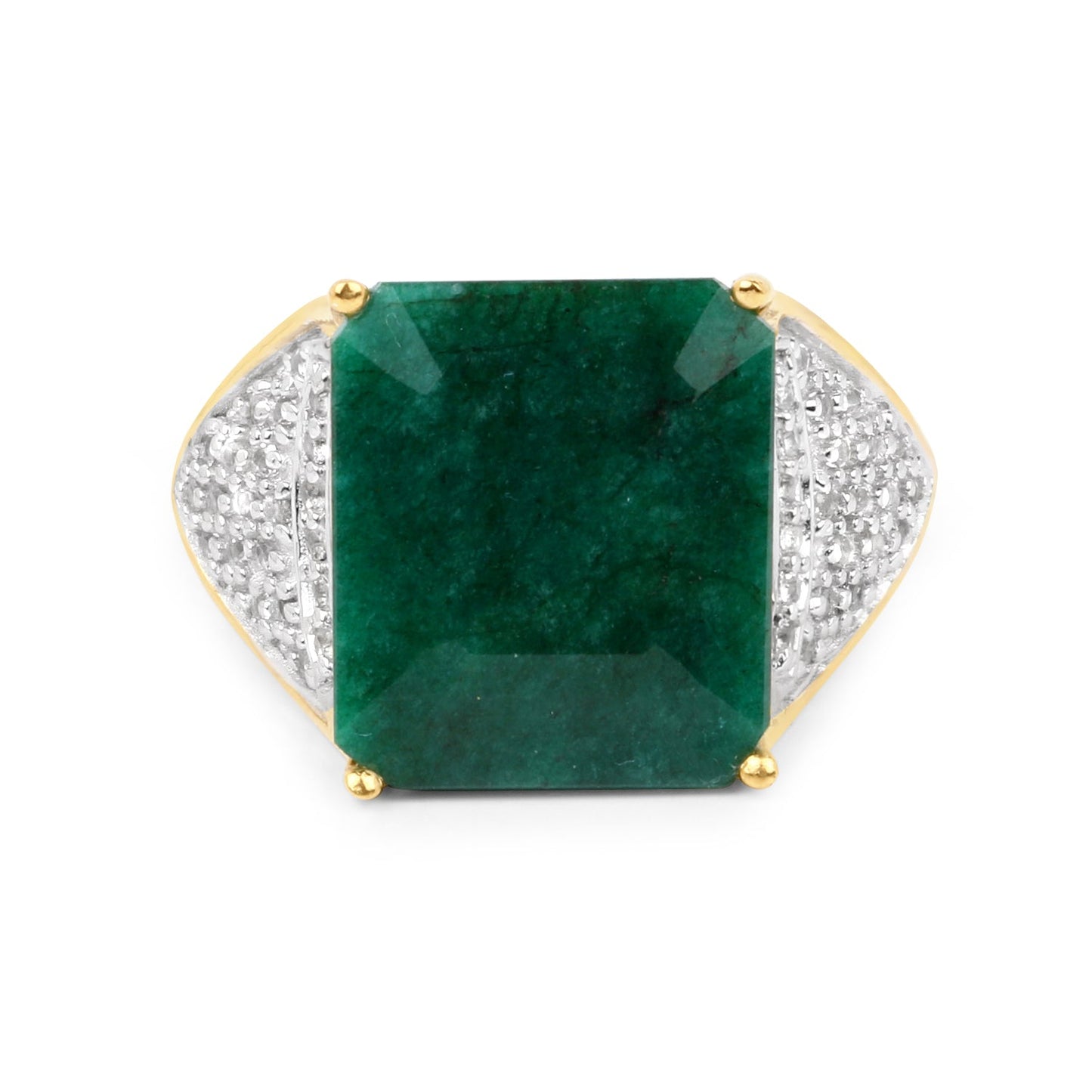 8.70 Carat Dyed Emerald & White Topaz Sterling Silver Ring