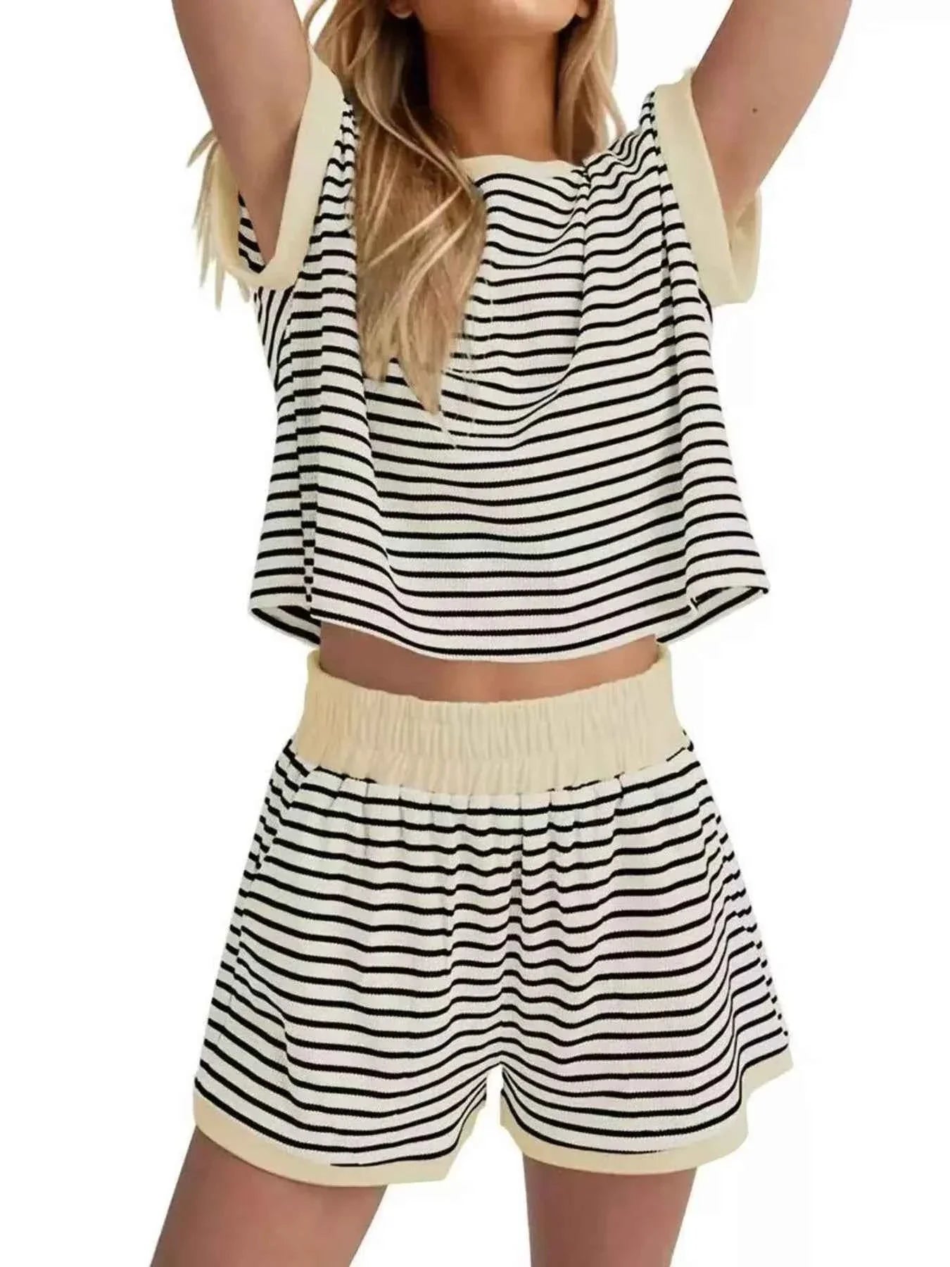 Striped Chic Plus Size Top & Shorts Set