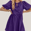 Elegant Ruched Puff Sleeve Mini Dress with Bow Detail