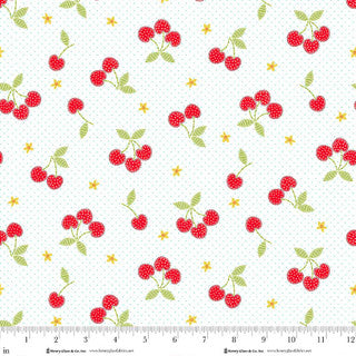 Jubilee White and Red Tossed Cherries Cotton Fabric - 44"/45" per Yard