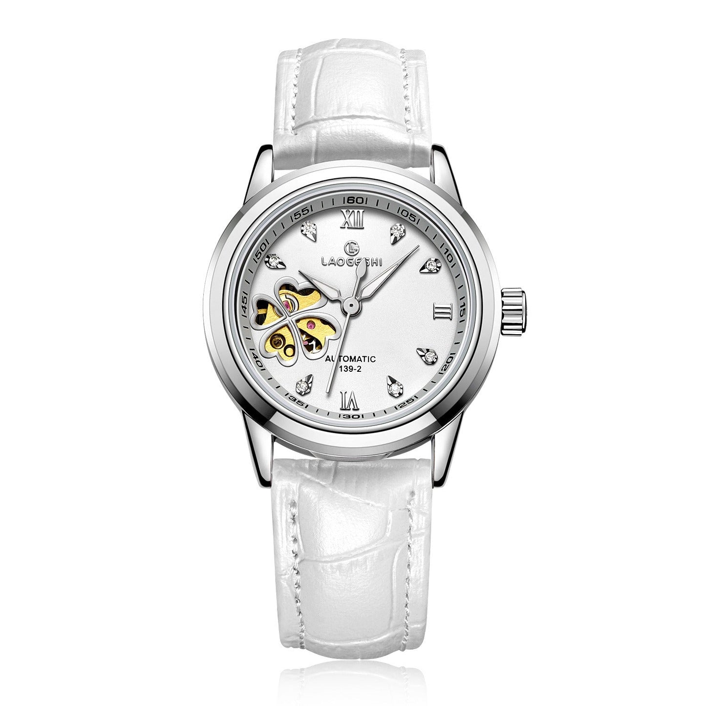 Reloj mecánico automático para mujer LAOGESH con correa de cuero