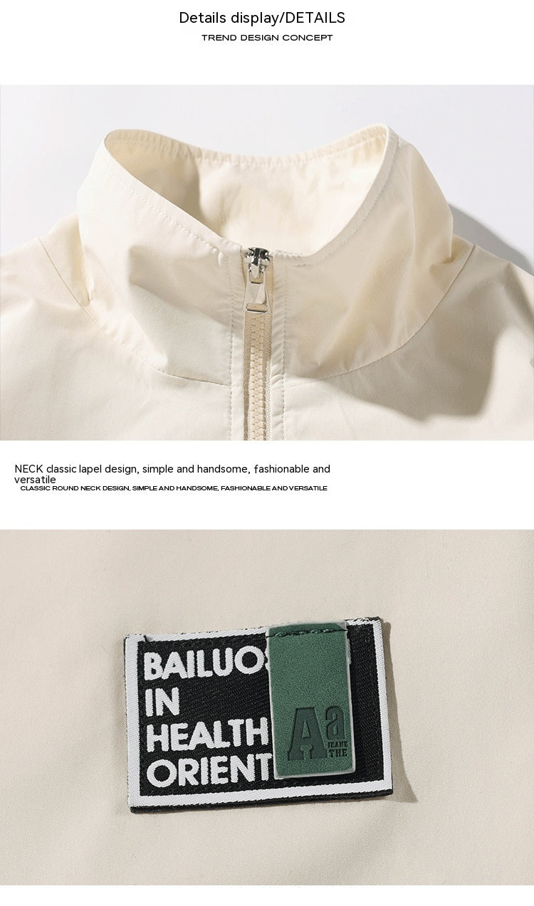 Chaqueta cortaviento impermeable de talla grande para hombre con cuello alzado
