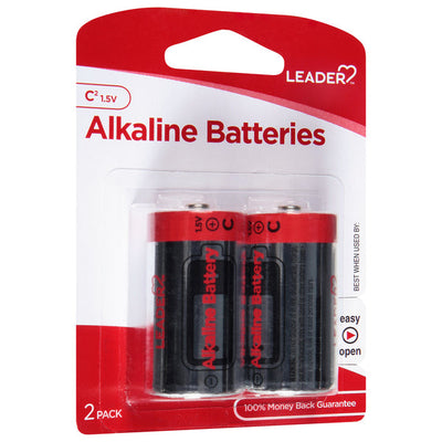Leader Alkaline C Batteries - 2 Pack - Reliable All-Purpose Power