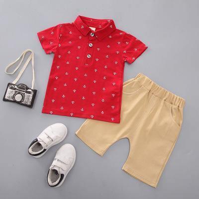 Conjunto de Camiseta y Pantalones Cortos con Estampado de Ancla para Bebés Niños Elegantes