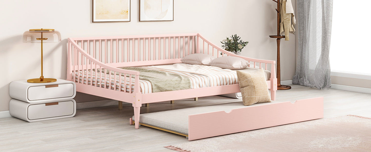 Full Size Pink Daybed with Trundle and Support Legs