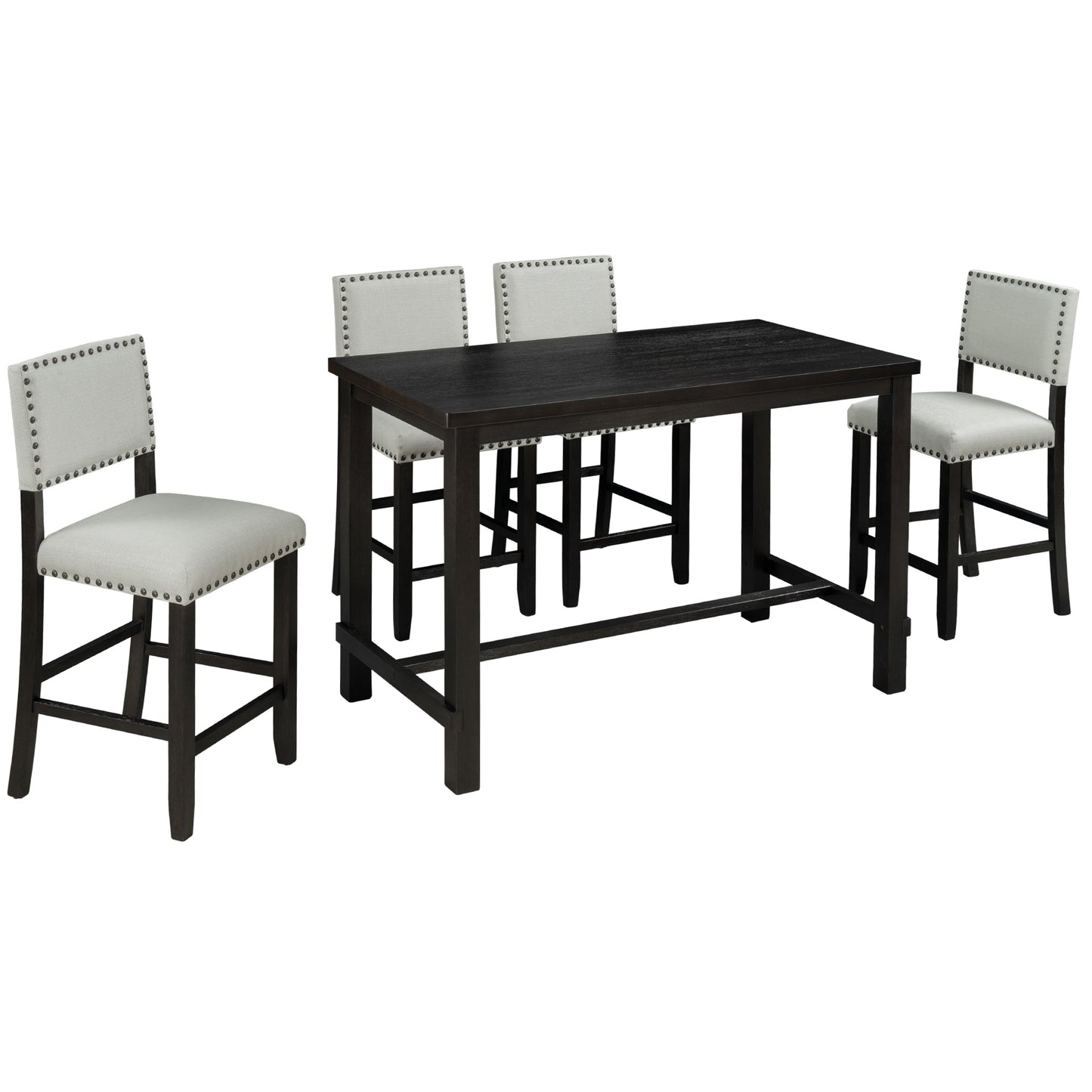 Conjunto de Comedor de Altura de Mostrador TREXM de 5 Piezas en Espresso y Beige