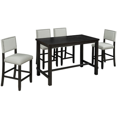 TREXM 5-Piece Counter Height Dining Set in Espresso and Beige