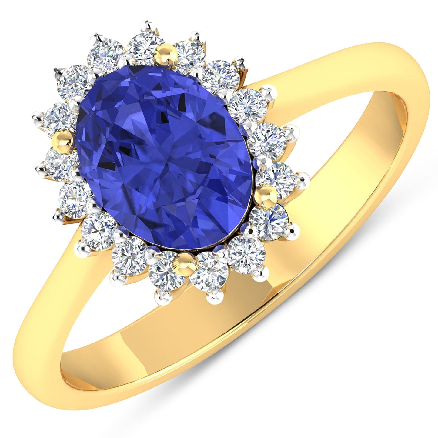 Bague Halo en Tanzanite et Diamants de 1,92 Carat en Or Jaune 14K