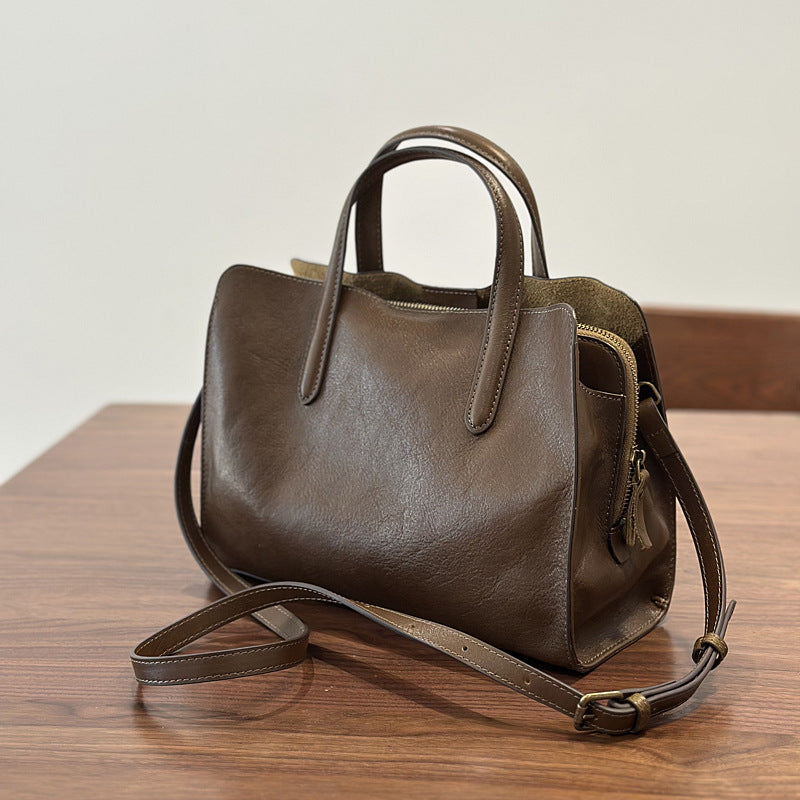 Premium Women's Casual All-Match Tote Bag in Full-Grain Cowhide Leather