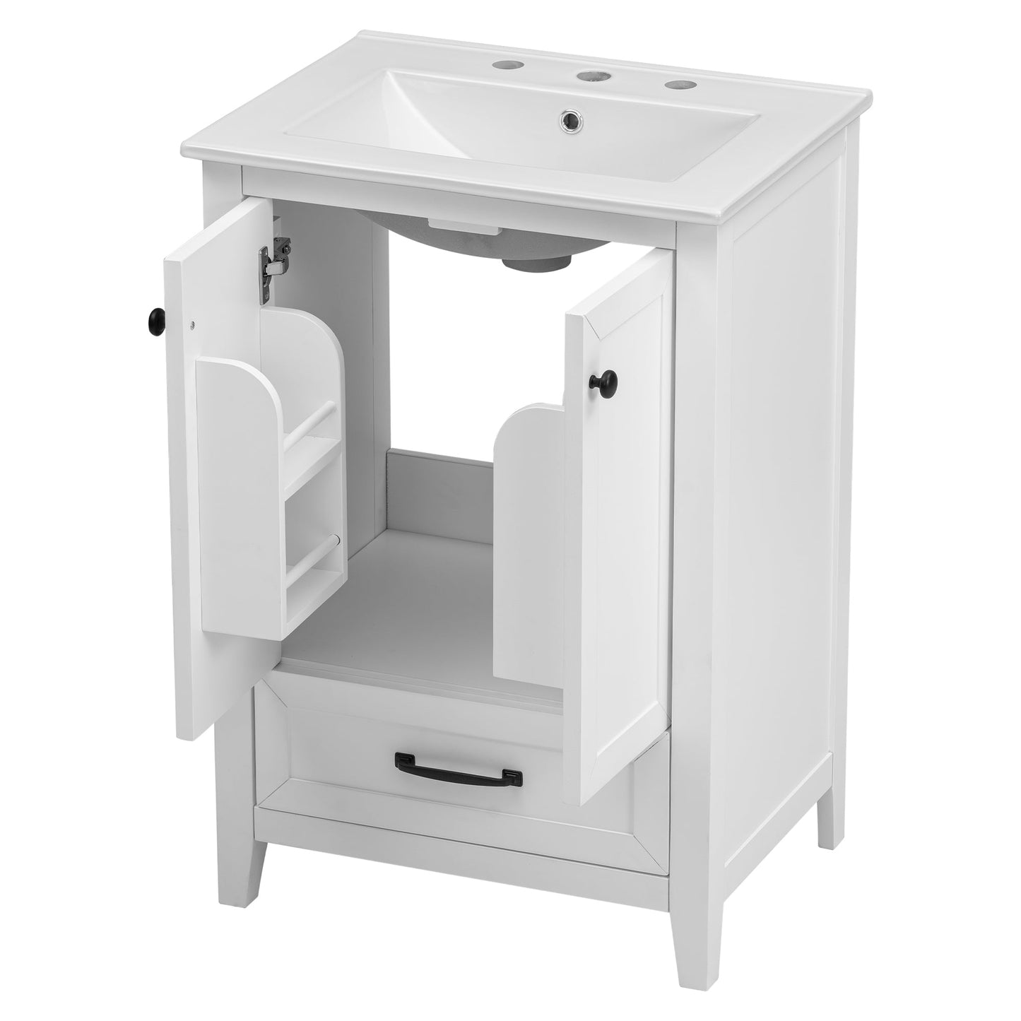 24" Bathroom Vanity with Sink, Bathroom Vanity Cabinet with One Drawer and Doors, Solid Wood and MDF, White - Korvel